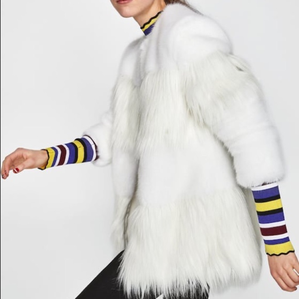 NWT Zara Cream White Combined Faux Fur Teddy Coat - Picture 2 of 8